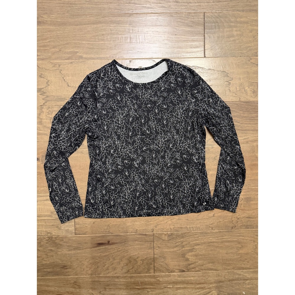 Hang Ten Sun Shirt Womens Medium Black Floral UV Protection Long Sleeve Top